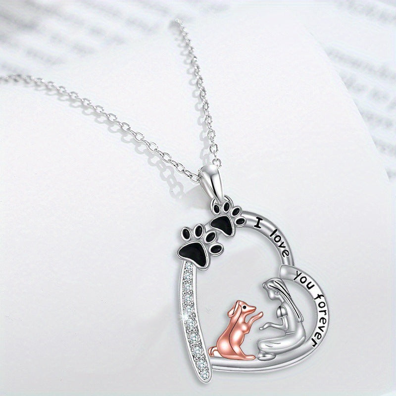 The Dog Mom Heart necklace on a white background, a gift for dog moms