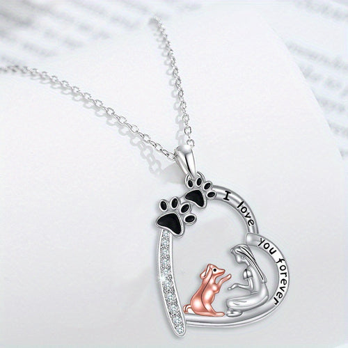 The Dog Mom Heart necklace on a white background, a gift for dog moms