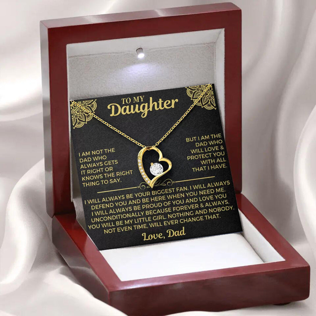 The Daddy's Girl Heart gold necklace with 'To My Daughter, Love Dad' message card in a luxury LED wood gift box